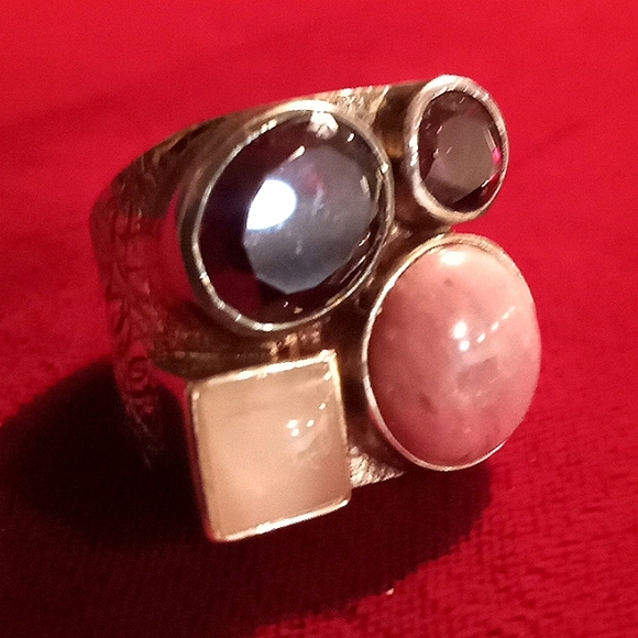 RARE JAY KING DTR Sterl.Silver GemStone Ring Rose Quartz Rhodochrosite Tourmalin - Picture 1 of 16